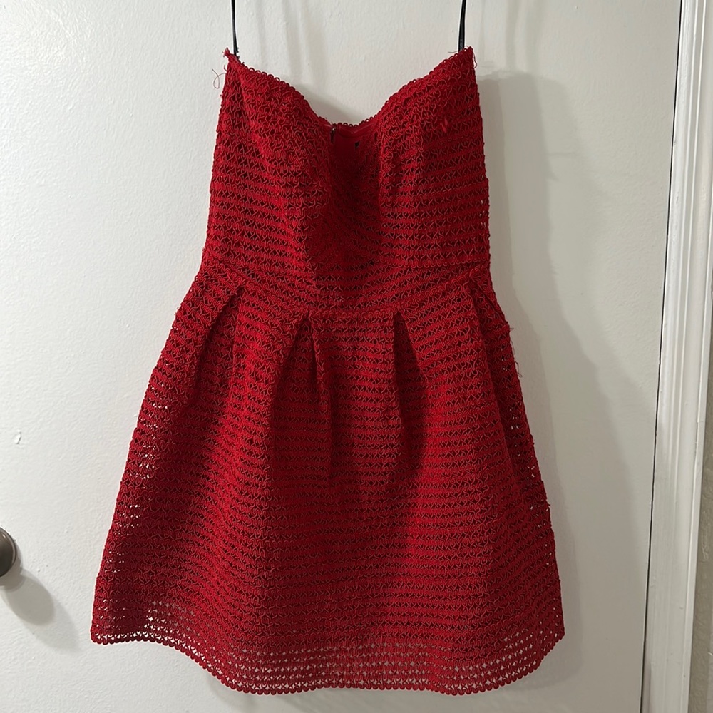 Forever 21 Strapless Red Lace Dress | Size L